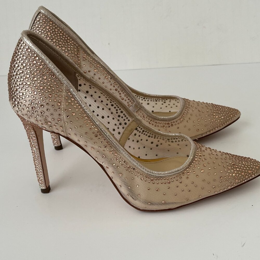 Jessica Simpson Women's JP-Prianne Mesh Metallic Gold 4" Heel Pumps Size 8M/38.5